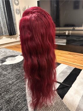 30 inch body wave 13x4 lace front 100% human Deep Burgundy Wig - Vibrant Red